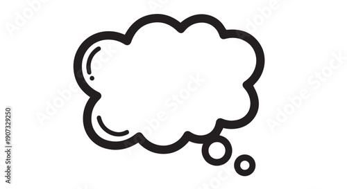 A black and white cartoon thought bubble on a plain background for communication and expression