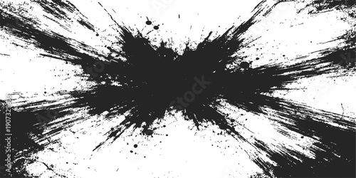 Black abstract paint splash burst vector with grunge ink splatter explosion effect isolated for creative background design