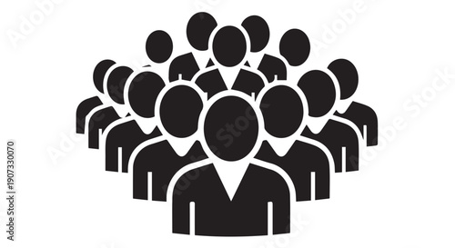 A group of faceless people icons standing together in a crowd, representing teamwork, community, and unity.