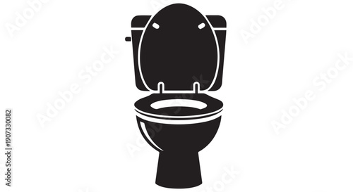 Black silhouette of a toilet with the lid up on a Transparent Background, bathroom interior element.