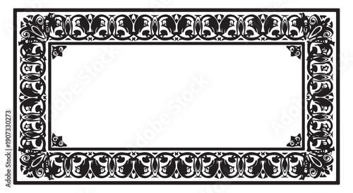 Elegant black and white ornate frame with floral patterns and swirling designs, perfect for adding a touch of classic sophistication to any artwork or photo.