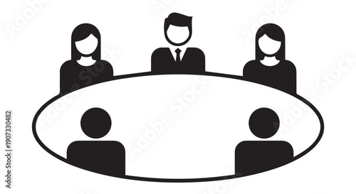 Flat design of diverse business people sitting around a table in a meeting, teamwork and collaboration concept.