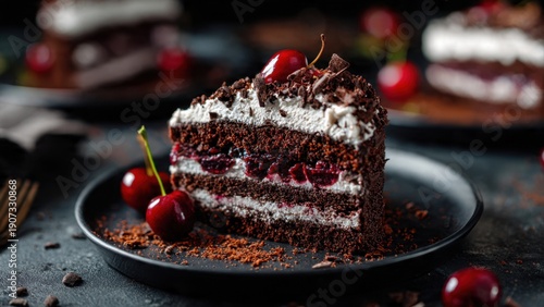 Black Forest Cake Slice with Cherries