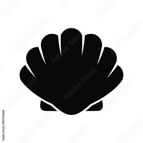 Solid Black Clam Silhouette Icon in Minimal Flat Style