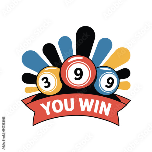 A colorful illustration of bingo balls with a red banner that says 'You Win'