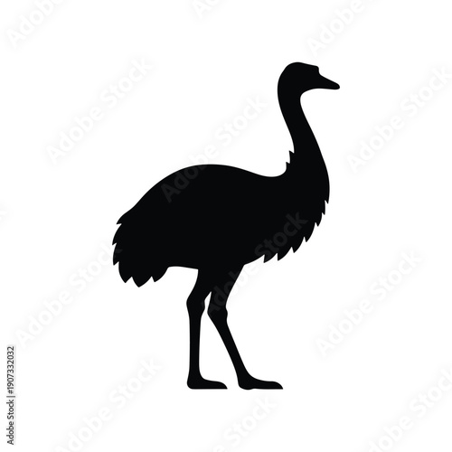 Solid Black Emu Silhouette Icon in Minimal Flat Style