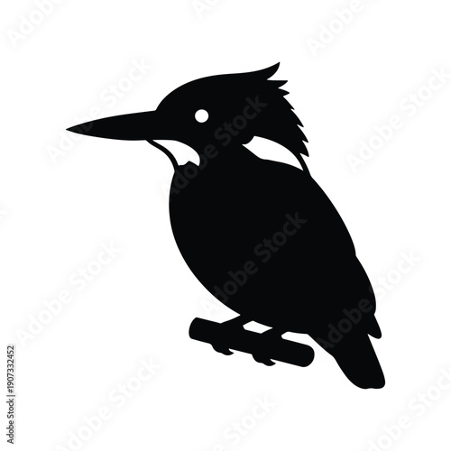 Solid Black Kingfisher Silhouette Icon in Minimal Flat Style