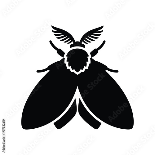 Solid Black Moth Silhouette Icon in Minimal Flat Style