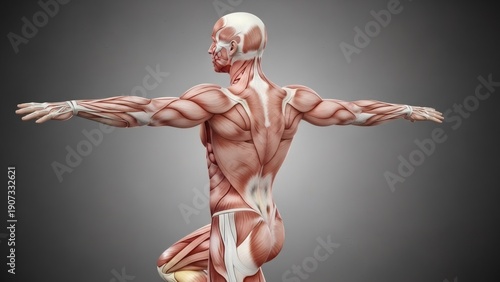 Human Anatomy Muscular System 3D Rendering.