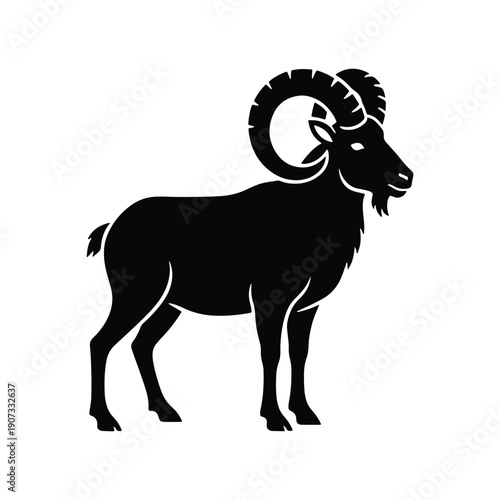 Solid Black Mountain Goat Silhouette Icon in Minimal Flat Style