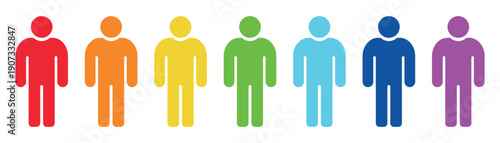 Colorful Human Figures Set Representing Diversity and Inclusion Concept for Society Demographics Teamwork Equality Community Identity and Multicultural People Illustration. Rainbow colors man icon