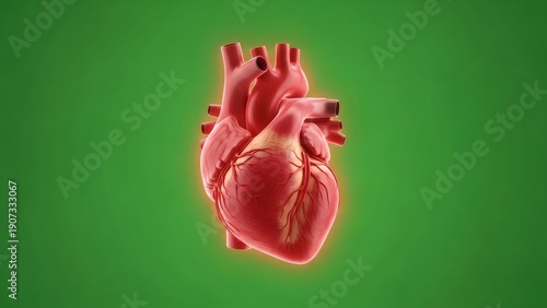 Human Heart Anatomy on Green Background.