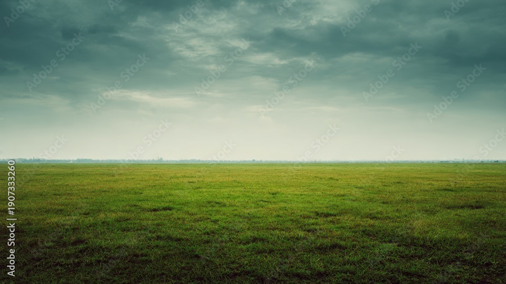 Obraz premium Green field under a stormy sky
