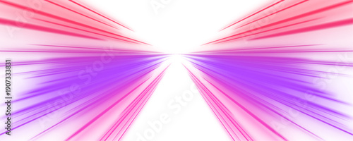 Neon light trails create a swirling speed effect. Illustration of dynamic motion and acceleration. Abstract background with blue and purple neon glow, transparent PNG image.