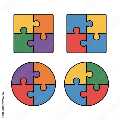 A colorful illustration of puzzle pieces in various shapes and configurations