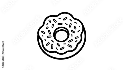 Outline of a donut with sprinkles on a white background  