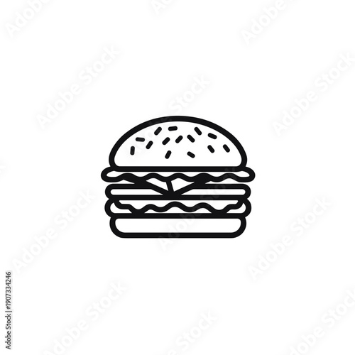 Line art burger with sesame seeds and layered ingredients  