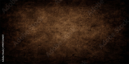 A dark antique grunge texture background featuring an aged dirty brown paper pattern with a rough vintage surface and black parchment design
