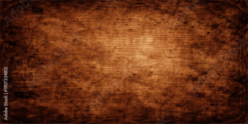 A worn and vintage brown parchment background featuring an aged grunge texture with blank space on a stained antique paper surface for a retro design backdrop