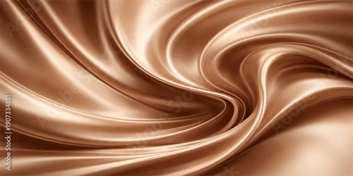 Smooth dark and milk chocolate liquid swirls create a delicious creamy texture with flowing cocoa waves and a sweet brown silk pattern on a white and dark background