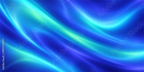 Smooth flowing blue waves create an abstract silk texture with soft purple light and motion blur for a modern fractal pattern wallpaper backdrop