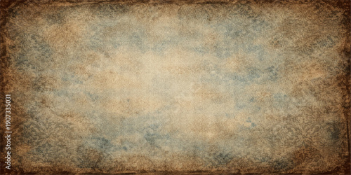 A worn vintage parchment background with a stained grunge texture and aged brown pattern provides an ancient paper surface for antique retro designs
