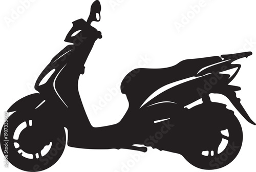 Silhouetted Scooter: A sleek black scooter stands poised, its silhouette capturing the essence of urban travel and effortless mobility. 