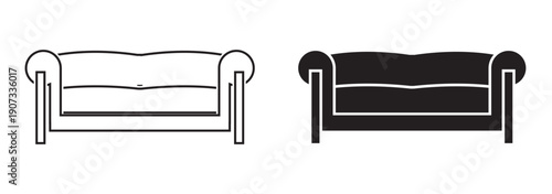 Home furniture and real estate interior icons set with living room bedroom stairs security symbols outline vector