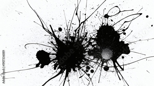 Ink Splatter Art on White Background.