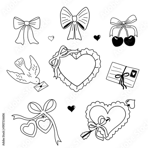 outline set of isolated Valentine's Day Elements 