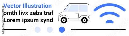 Small car and wireless signal icon representing connectivity and technology. Ideal for smart technology, transportation, mobility, innovation, IoT, automation, communication, simple landing page