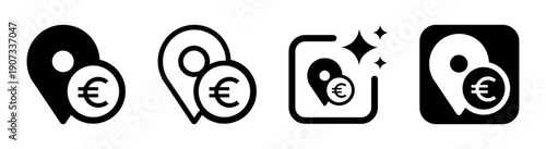 Location pin with euro sign icon for identifying financial and business locations on maps vector illustration with transparent PNG