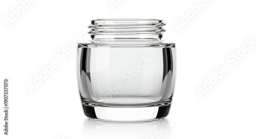 Empty clear glass jar with lid on white background