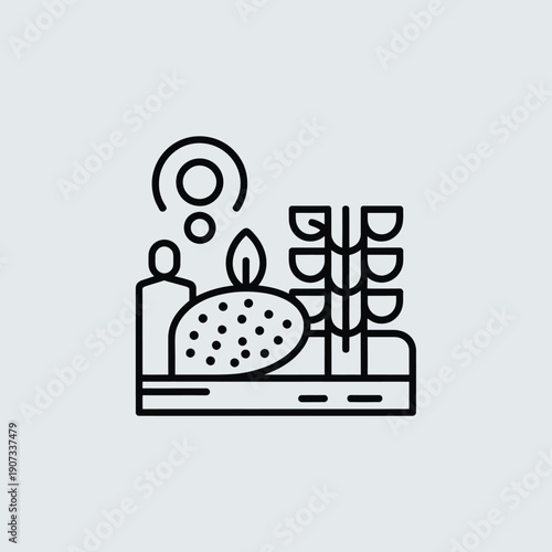 A loaf of bread with a plant growing from it on a white background food