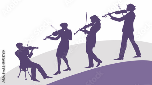 Violin Musicians Progression Silhouette Rising Stage Performance Growth Journey for Music Education Website Banner Graphic Design