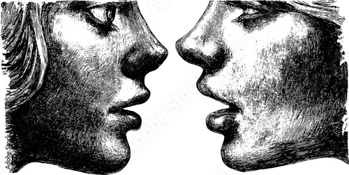 Vintage botanical sketch of human connection and emotion in close proximity for design