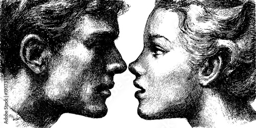 Human emotion connection in vintage botanical engraving