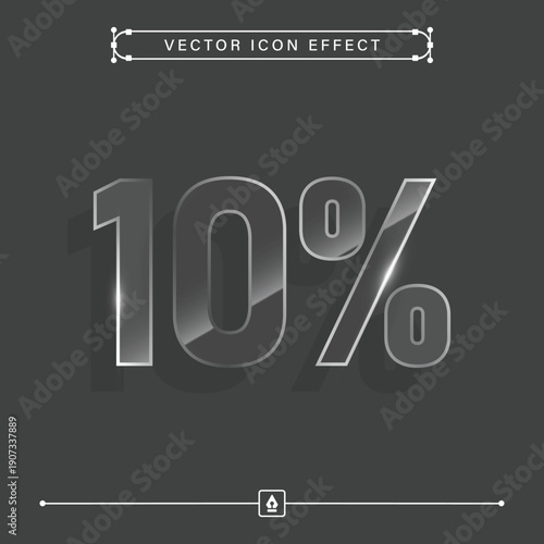 Ten percent glass icon in 3D vector style for new year business promotion