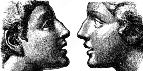 Vintage illustration of human emotion and mindfulness in profile sketch