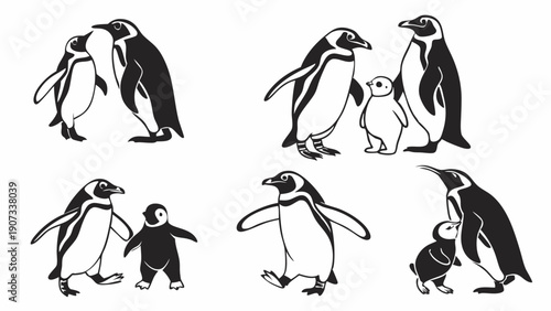 Adorable Penguin Family Group Illustrations Perfect For Wildlife Education Parenting And Nature Web Design Projects