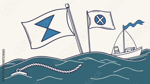 Nautical Signal Flags Flying Over Choppy Sea with Anchor for Maritime Travel Vacation Web Design Projects