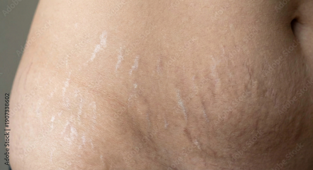 Naklejka premium Close-up of skin with stretch marks on abdomen 