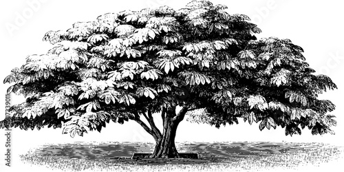 Vintage botanical tree illustration silhouette for minimalist design and decor