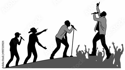 Rapper Singer Performance Evolution Stage Success Career Growth Dynamic Live Concert Audience Excitement Celebration