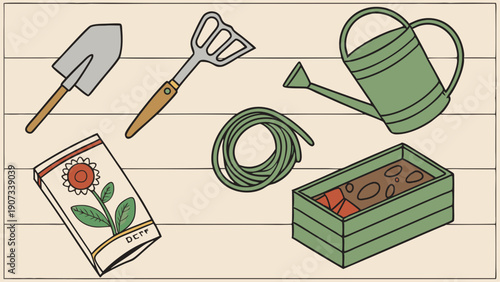 Gardening Tools Flat Lay for Spring Planting Projects Home Decor Web Banners Seasonal Blog Content