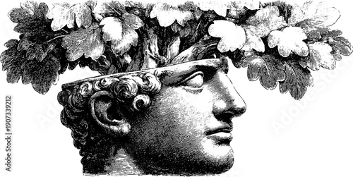 Timeless botanical monument sculpture engraving for art design