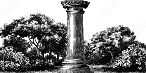 Vintage monument sculpture in botanical setting - vertical composition for design