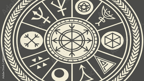 Esoteric Occult Circle Diagram Mystical Alchemy Symbols for Spiritual Branding Design Projects