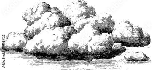 Low hanging rain clouds vintage botanical design for print or poster