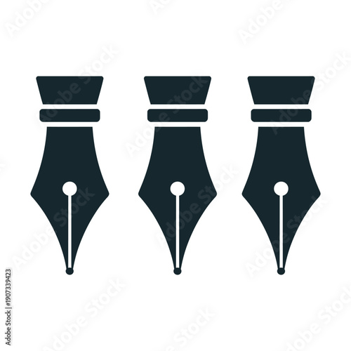Three black fountain pen nibs on a white background, symbolizing writing and creativity